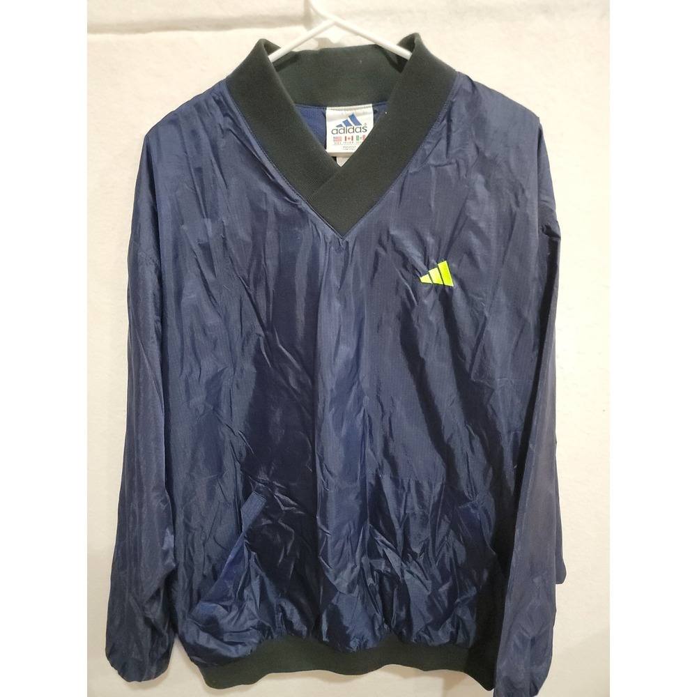 Adidas Vintage 90s Flag Tag Pullover Windbreaker Navy Blue Large Big Back Logo